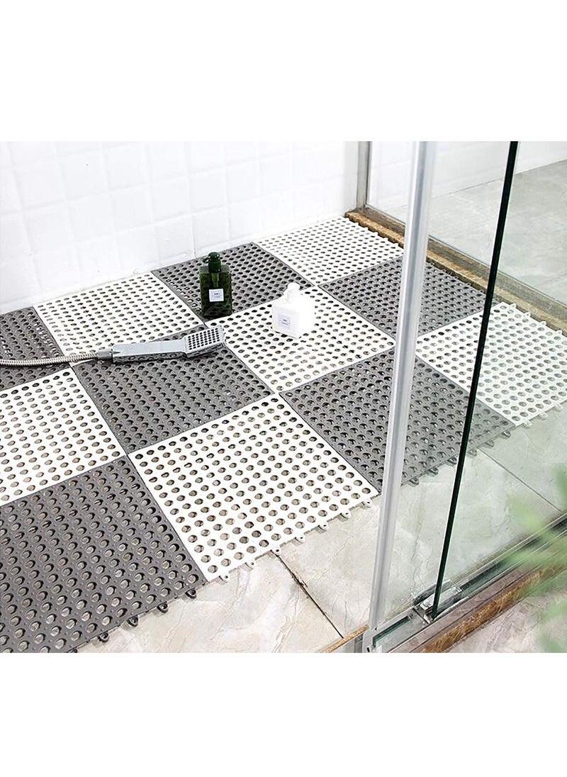 Y&D - 12 Pack Interlocking Non Slip Drainage Floor Tiles, 11.8 X Inch Soft PVC Bath Shower Mat with Suctions Cups, Holes for Bathroom, Kitchen, Pool, Wet Areas - Image 1