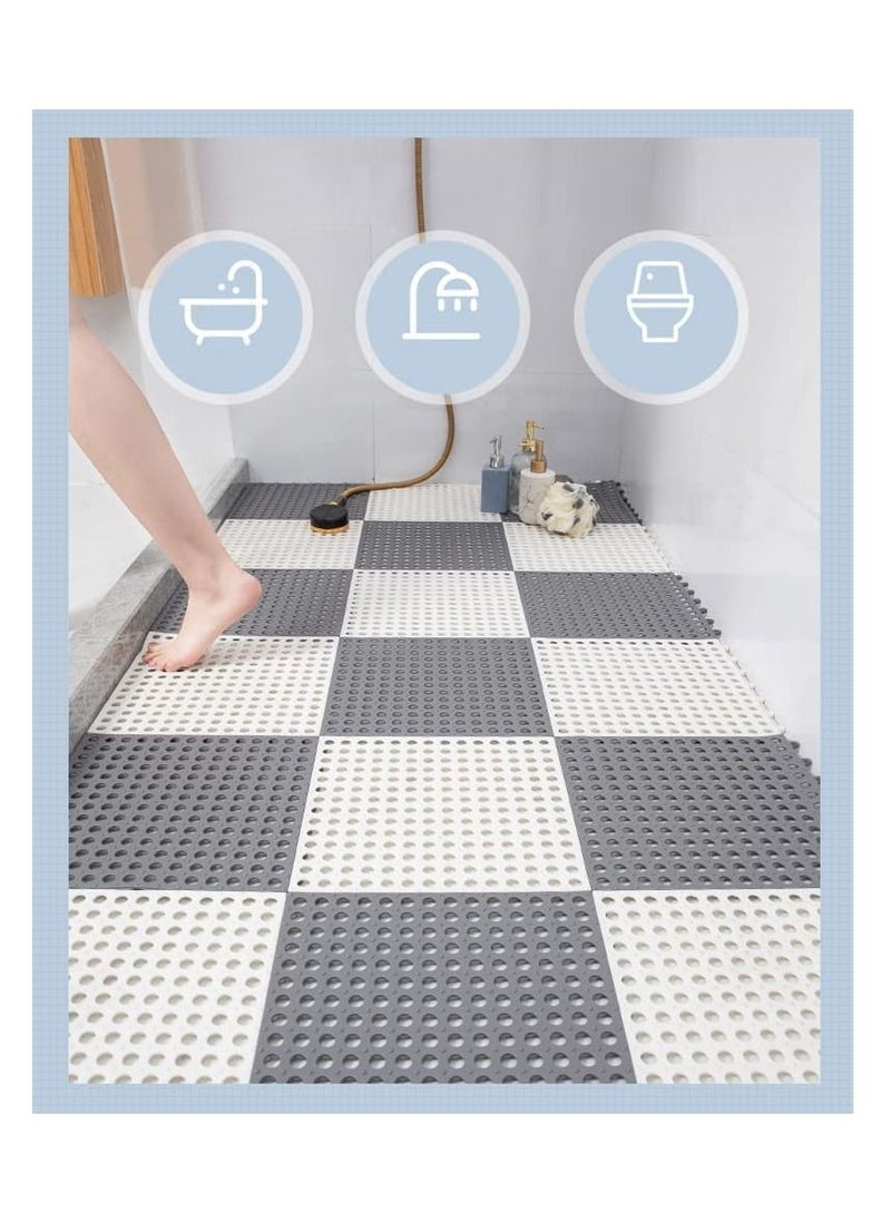 Y&D - 12 Pack Interlocking Non Slip Drainage Floor Tiles, 11.8 X Inch Soft PVC Bath Shower Mat with Suctions Cups, Holes for Bathroom, Kitchen, Pool, Wet Areas - Image 1