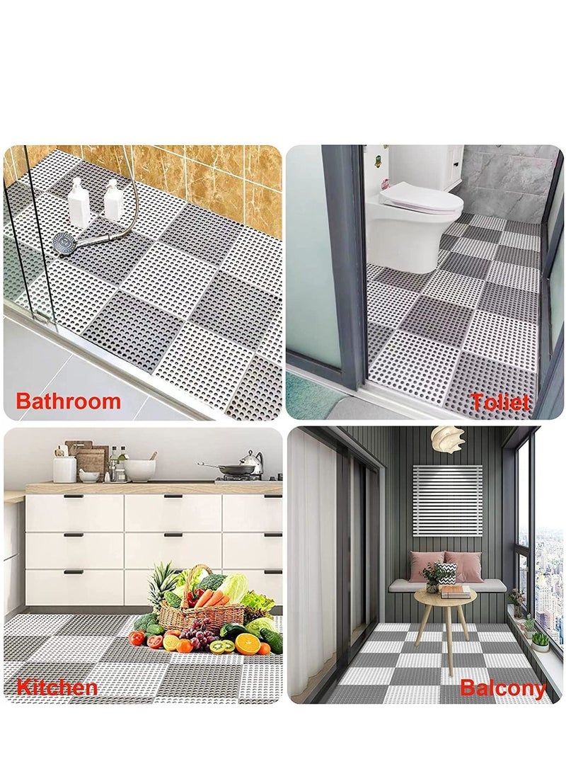 Y&D - 12 Pack Interlocking Non Slip Drainage Floor Tiles, 11.8 X Inch Soft PVC Bath Shower Mat with Suctions Cups, Holes for Bathroom, Kitchen, Pool, Wet Areas - Image 1