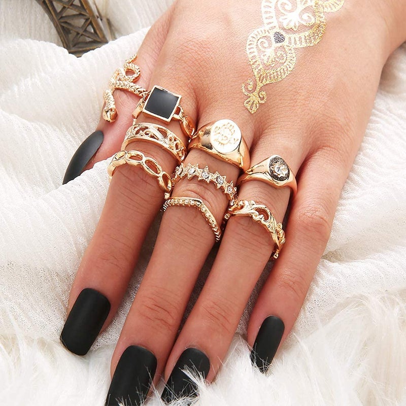 FUTIMELY 9PCS Knuckle Stacking Ring Set Snake Ring Set for Women Boho Vintage Stackable Joint Midi Finger Rings Gold Knuckle Rings Set - Image 3