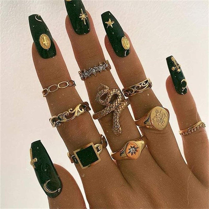 FUTIMELY 9PCS Knuckle Stacking Ring Set Snake Ring Set for Women Boho Vintage Stackable Joint Midi Finger Rings Gold Knuckle Rings Set - Image 4
