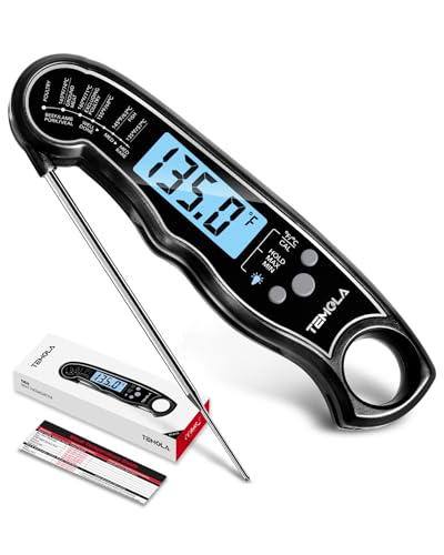 TEMOLA Meat Thermometer Instant Read Food Thermometer with LCD Backlight Calibration Waterproof Ultra Fast Digital Cooking Thermometer for Candy Deep Fry Liquids Beef Kitchen Baking Smoker Grill BBQ