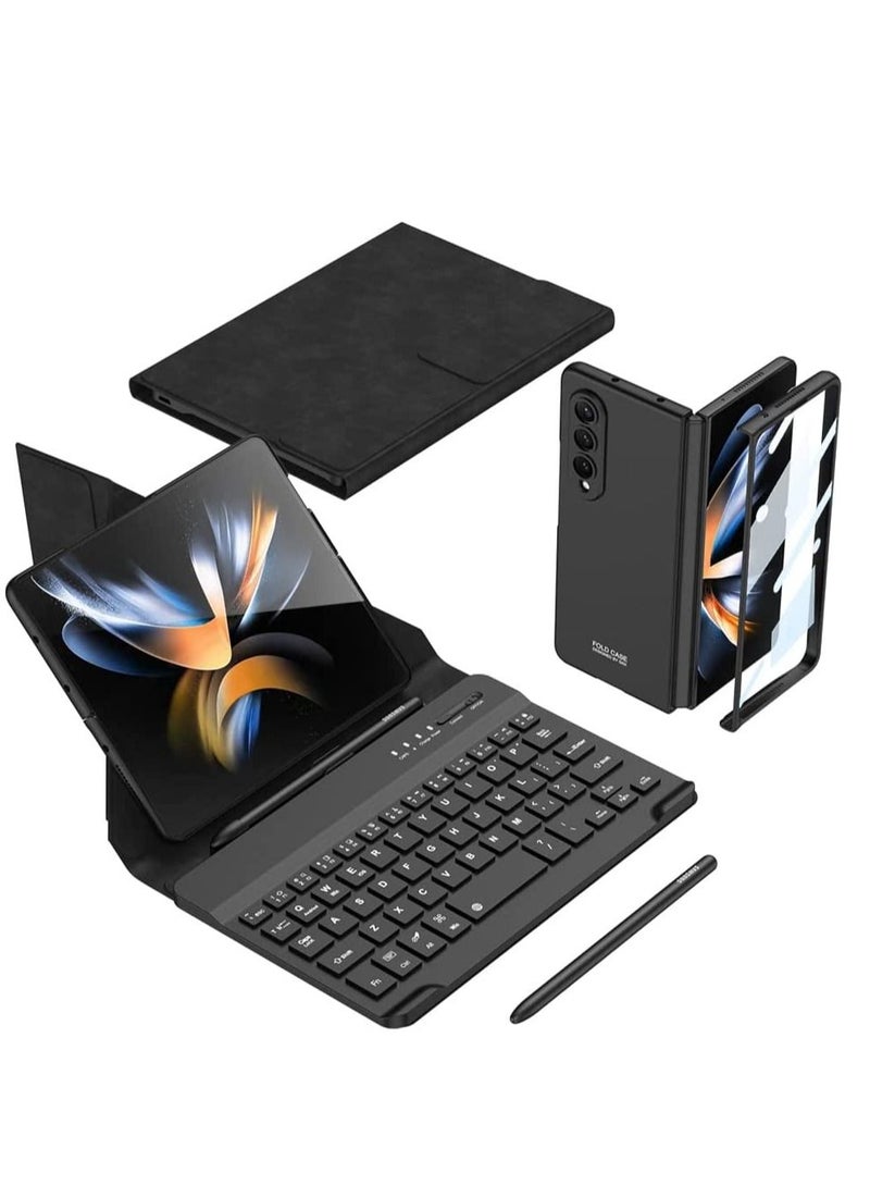 حافظة لوحة مفاتيح بلوتوث لهاتف Samsung Galaxy Z Fold 4 مع (حافظة لوحة مفاتيح + حافظة Fold 4 + قلم S) وحامل ولوحة مفاتيح قابلة للفصل لـ Galaxy Fold 4 - أسود - Image 1