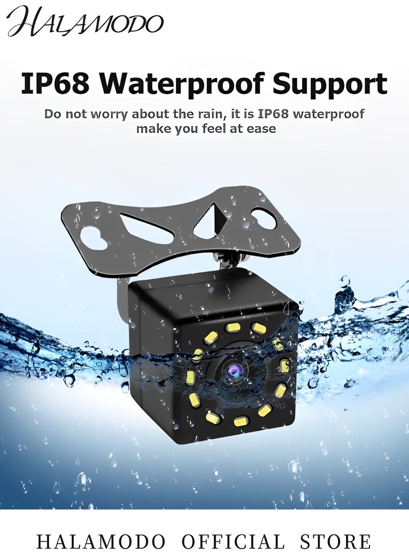 هالامودو كاميرا احتياطية للسيارة مقاومة للماء وكاميرا للرؤية الخلفية للسيارة بزاوية واسعة 170 درجة و12 مصباح LED للرؤية الليلية وكاميرات احتياطية للرجوع للخلف وكاميرات ركن السيارة عالمية للسيارات وسيارات الدفع الرباعي والشاحنات - Image 2