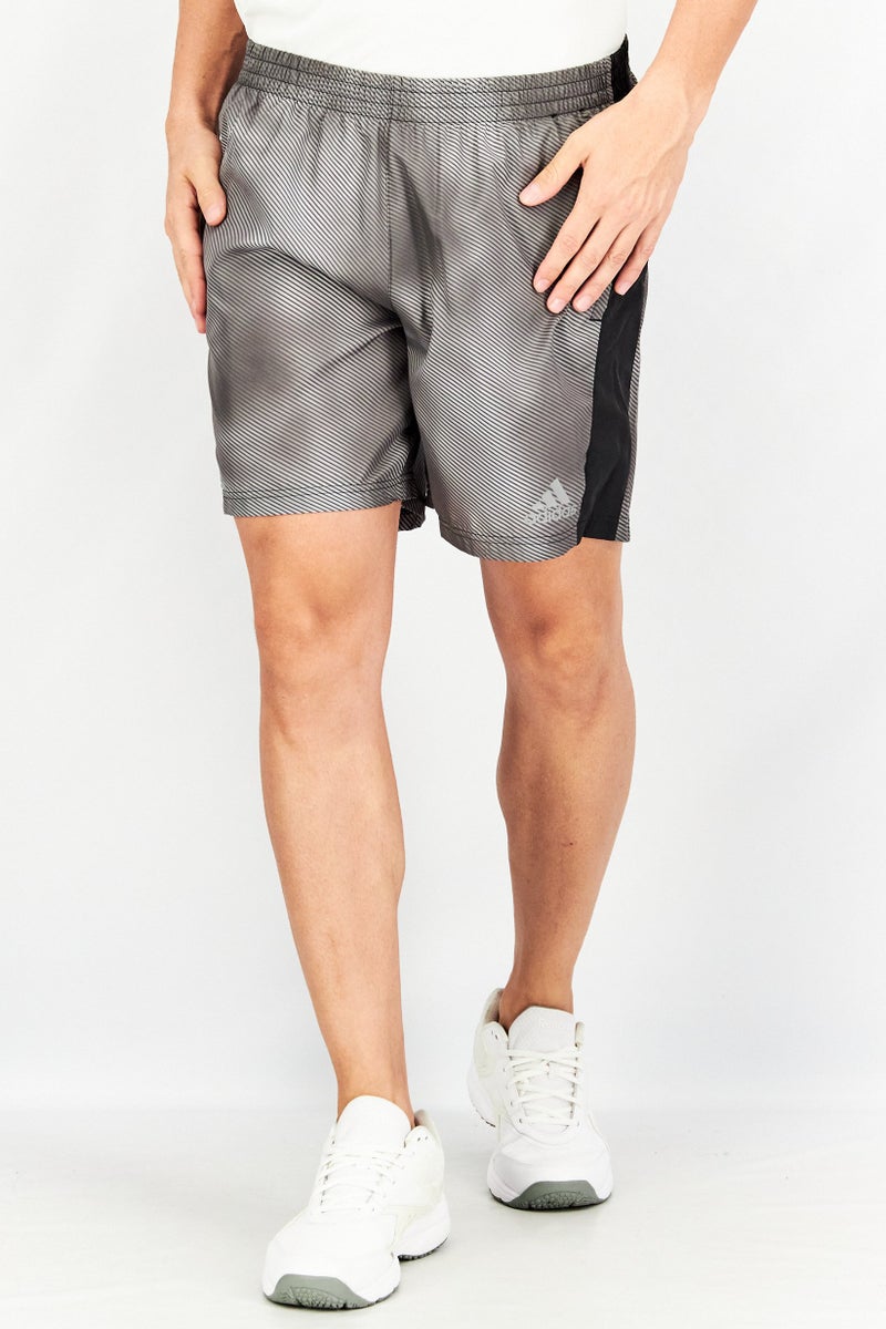 Adidas Men Sportswear Fit 7 Inseam Own the Run Colorblock Shorts, Grey/Black - Image 1