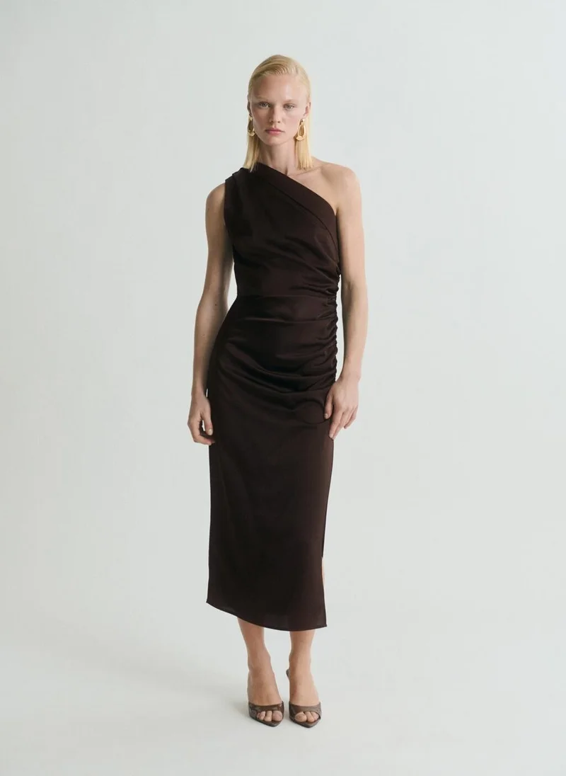 مانجو Asymmetrical Satin Dress With Side Slits