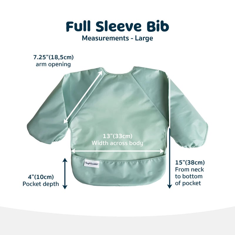 Tiny Twinkle Mess Proof Baby Bib, 2 Pack Full Sleeve Bib Outfit, Waterproof Bib for Toddlers, Machine Washable, Tug Proof, Baby Smock for Eating, Long Sleeve (Sage Charcoal, Large 2-4 Years) - Image 3