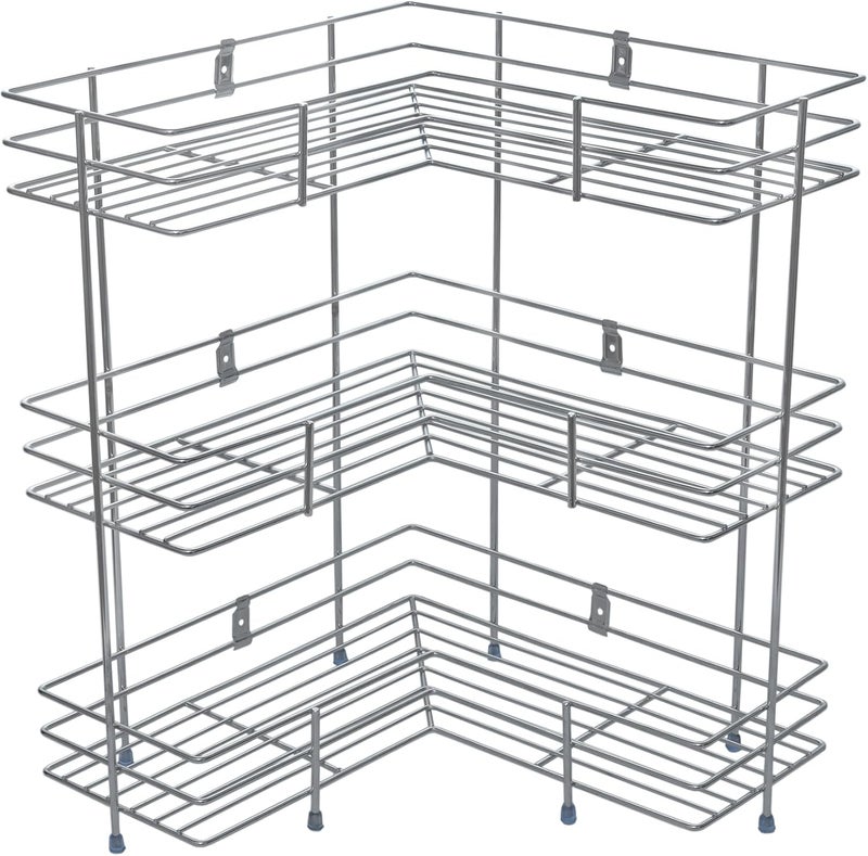 sulfar 3 Layer L Corner Shape Stand Set Of 3 Layer Stainless Steel Multipurpose Wall Mount Storage Rack, Shelf For Kitchen And Bathroom (3 Layer, Corner Shelf) - Image 1