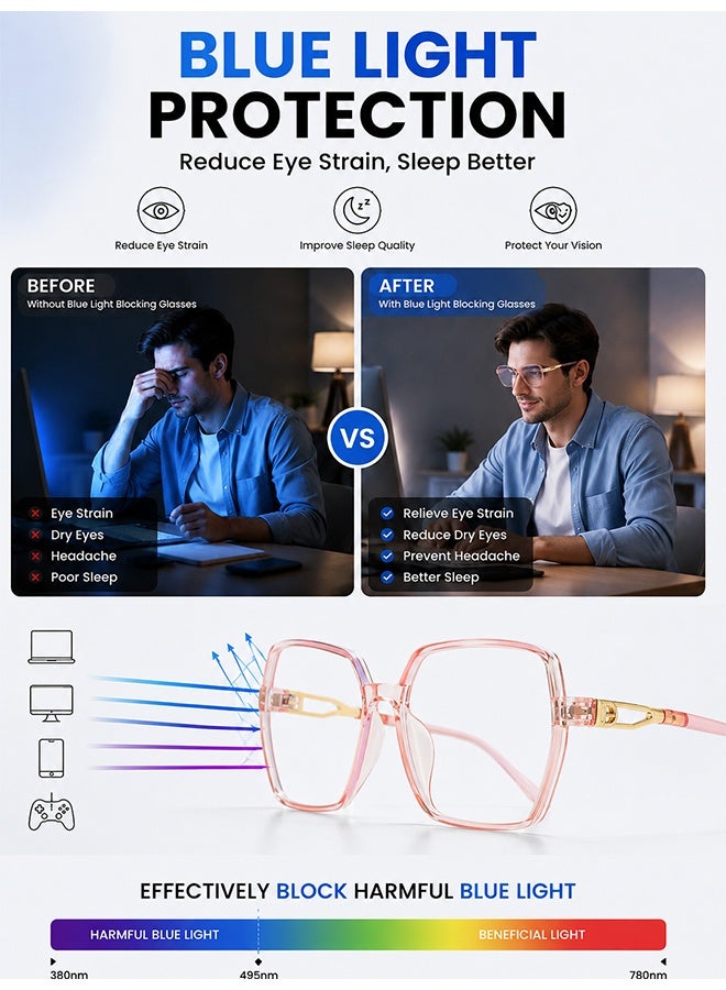AZorb Blue Light Glasses Oversized Square Frame for Women Blue Light Blocking Eyeglasses Anti Radiation Gaming Glasses Eye Glasses for Computer Phone Screen Protection - Image 2