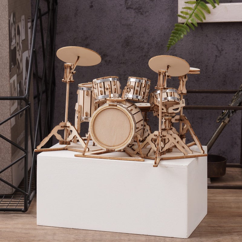 ROBOTIME 3D Wooden Puzzles for Adults Miniature Musical Instrument Model Kits for Boys Laser Cut Jigsaw (Drum) - Image 2