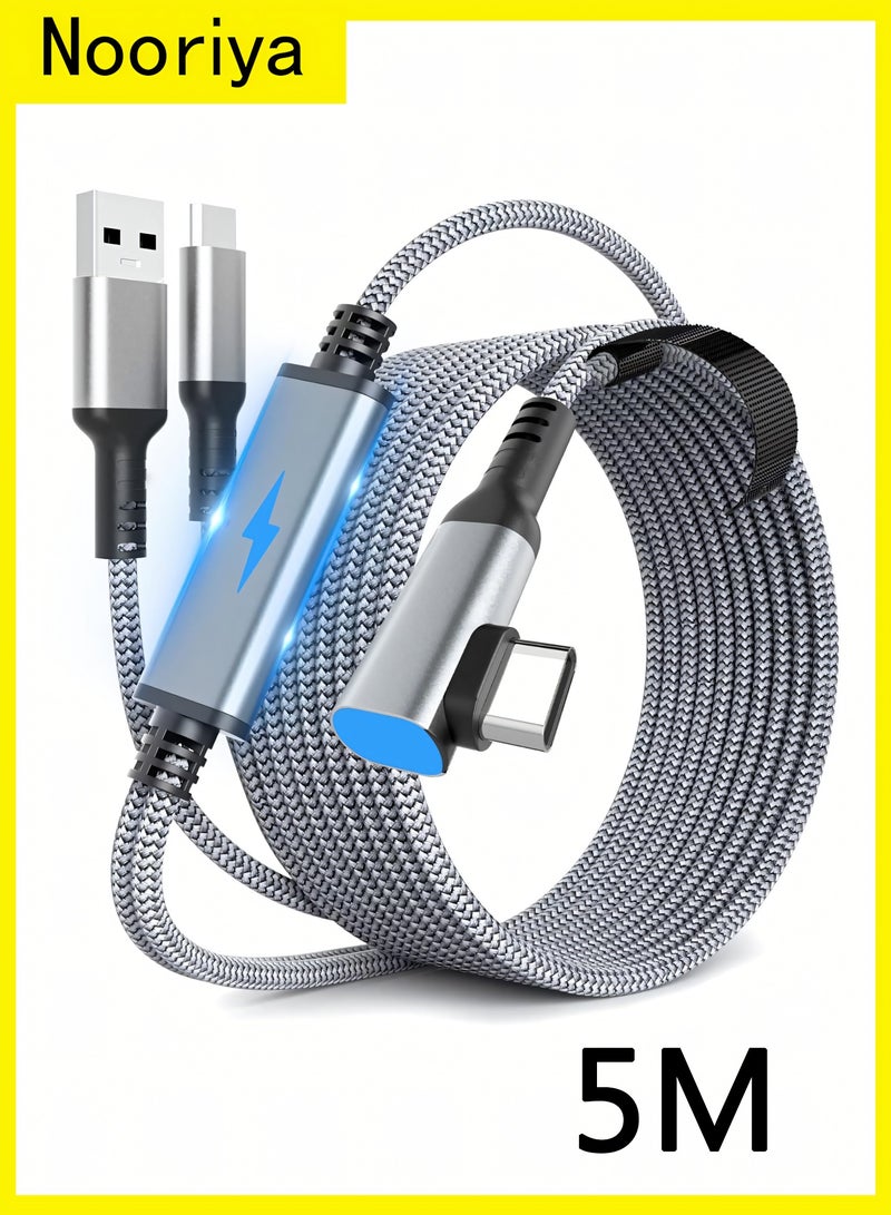 نُورِيَّة كابل توصيل لـ Meta/Oculus Quest 3s/3/2، كابل شحن بطول 16 قدمًا، يربط Quest 3s والكمبيوتر الشخصي، 3 في 1 USB C للشحن أثناء اللعب طوال اليوم، مما يوفر طاقة كافية لسماعات الواقع الافتراضي (5 أمتار) - Image 1