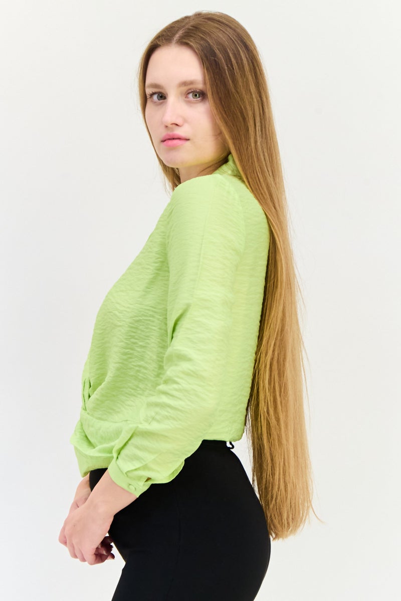 ONLY Women Spread Collar Long Sleeves Solid Blouse, Lime Green  - Image 4