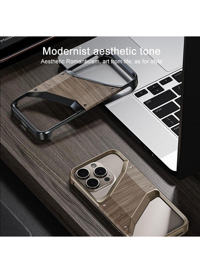 S-TOP Case For iPhone 15 Pro Max Aluminum Alloy Solid Wood Frameless Hollow Metal Phone Case - Image 4