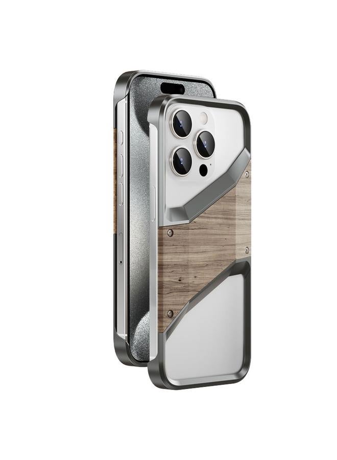 S-TOP Case For iPhone 15 Pro Max Aluminum Alloy Solid Wood Frameless Hollow Metal Phone Case - Image 1