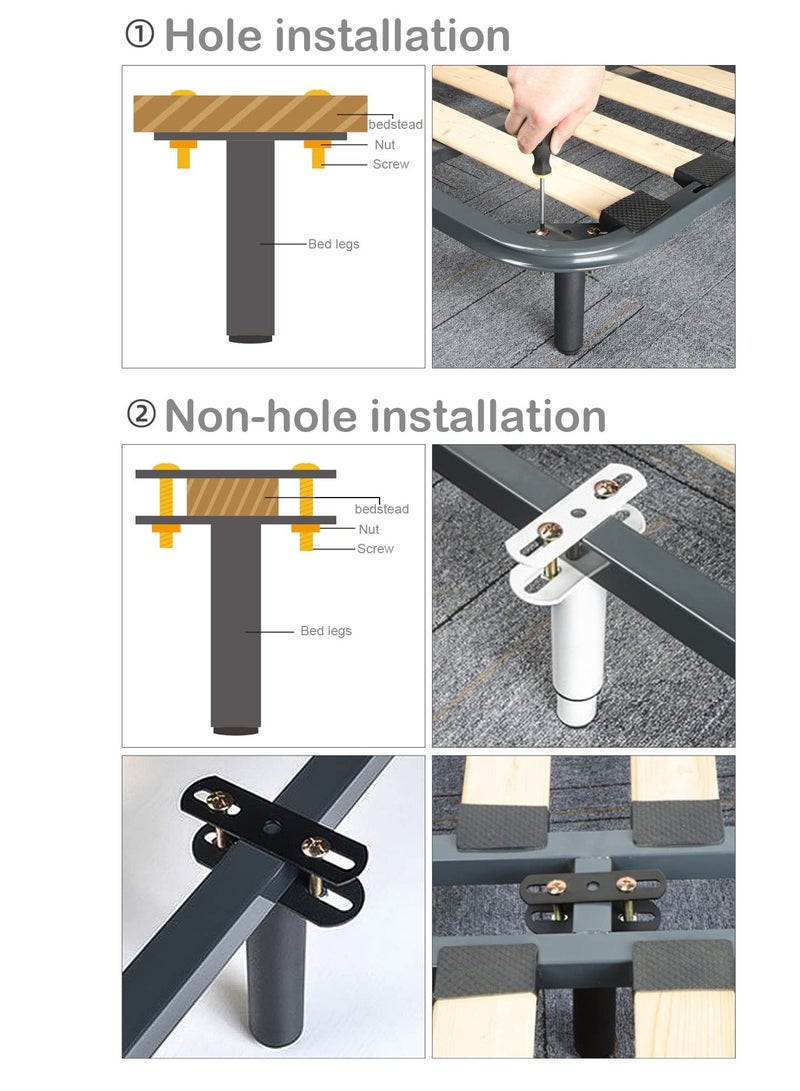 SYOSI Bed Legs Adjustable,Retractable Heavy Duty Bed Center Frame Slat Support Leg,Metal Furniture Support Feet,Suitable for Cabinet Sofa Bed Frame Replacement Parts 2Pcs 7inch -13inch (Black) - Image 3