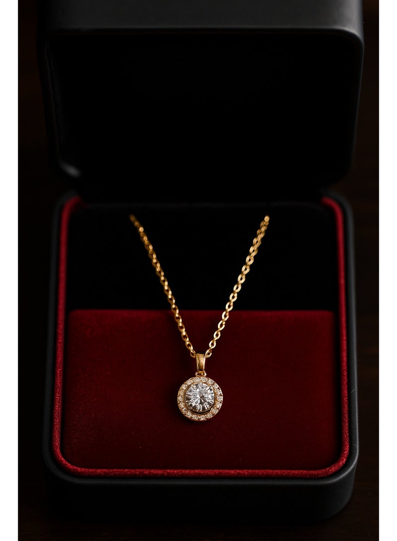 ثري دايموندز سلسلة بدلاية زركون مطلية دهب – تصميم دائري راقي ولمعة قوية، مناسبة للهدايا وبتدي شكل شيك جداً - Image 1