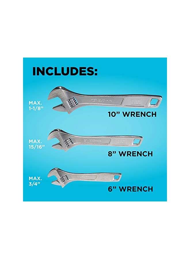 beyond by BLACK+DECKER Adjustable Wrench Set, 6-Inch, 8-Inch & 10-Inch, 3-Pack (BDHT8159092APB) - Image 3