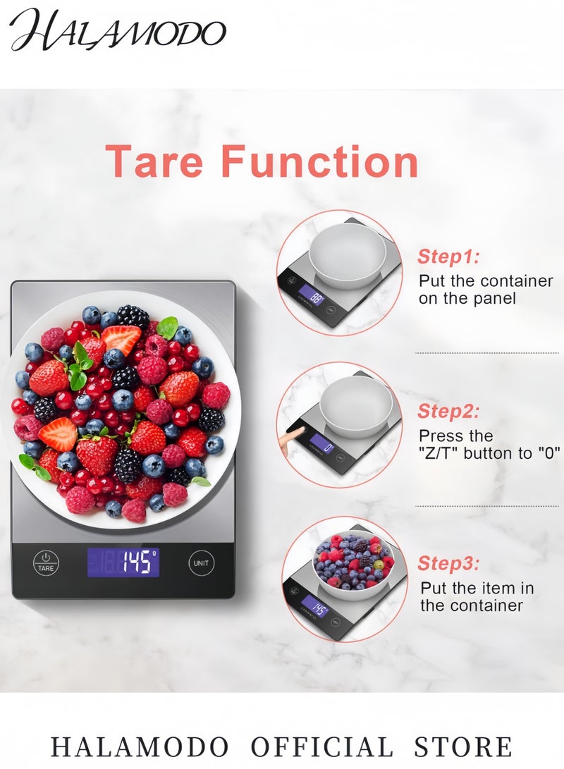 HALAMODO LCD Digital Touch Button Kitchen Food Scale Black/Silver - Image 4