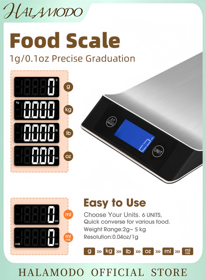 HALAMODO LCD Digital Touch Button Kitchen Food Scale Black/Silver - Image 1