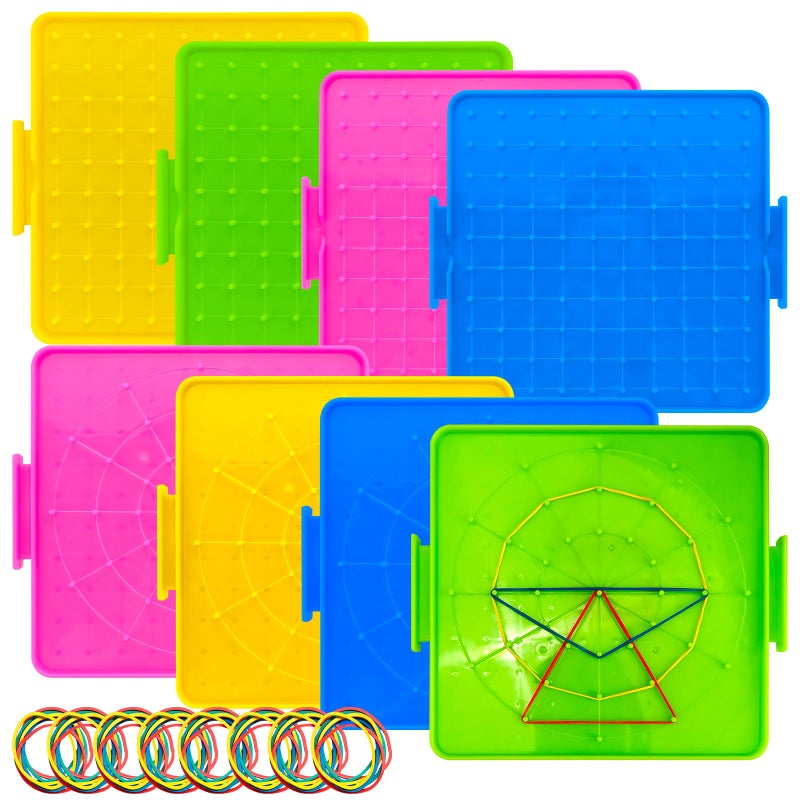 Oopsu 8 Pack Plastic Mathematical Manipulative Material Array Block Geo Board with 80 Latex Bands for Kids4 Colors - Image 3