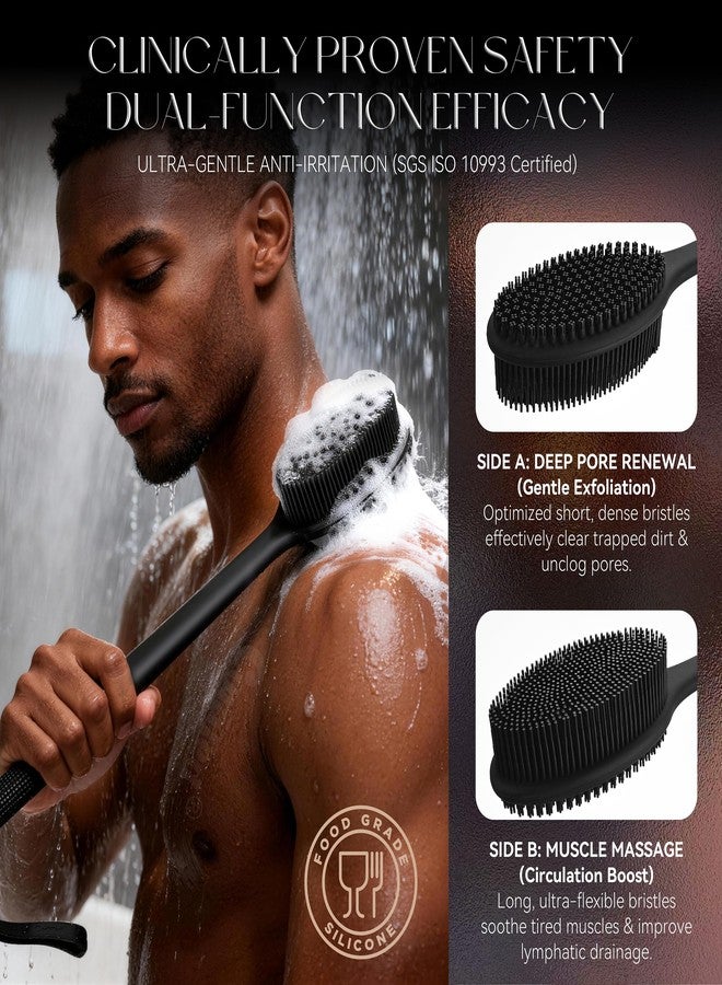 CORATED Silicone Back Scrubber for Shower, Exfoliating Body Scrubber with Long Handle, 2‑in‑1 Body Brush for Women & Men Daily Use, Loofah Alternative Bath Accessories - Image 4