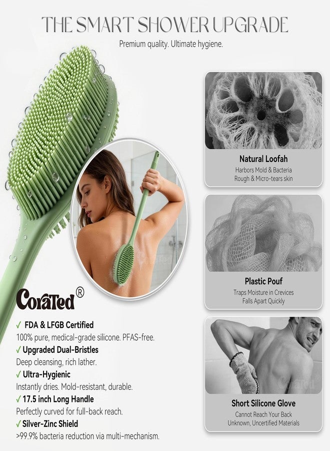 CORATED Silicone Back Scrubber for Shower, Exfoliating Body Scrubber with Long Handle, 2‑in‑1 Body Brush for Women & Men Daily Use, Loofah Alternative Bath Accessories - Image 3