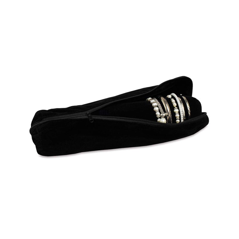 MOOCA Black Velvet Bracelet Bangle Watch Roll, Travel Pouch Jewelry Travel Organizer, Portable Zipper Pouch with A Removable Roll Insert for Standard Size Bracelets & Bangles - Image 1