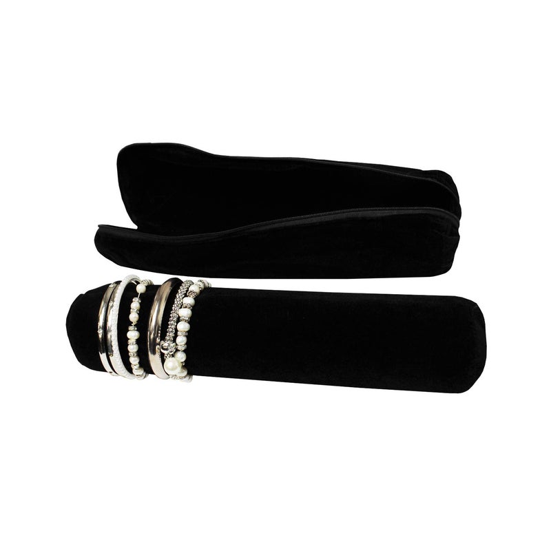 MOOCA Black Velvet Bracelet Bangle Watch Roll, Travel Pouch Jewelry Travel Organizer, Portable Zipper Pouch with A Removable Roll Insert for Standard Size Bracelets & Bangles - Image 4