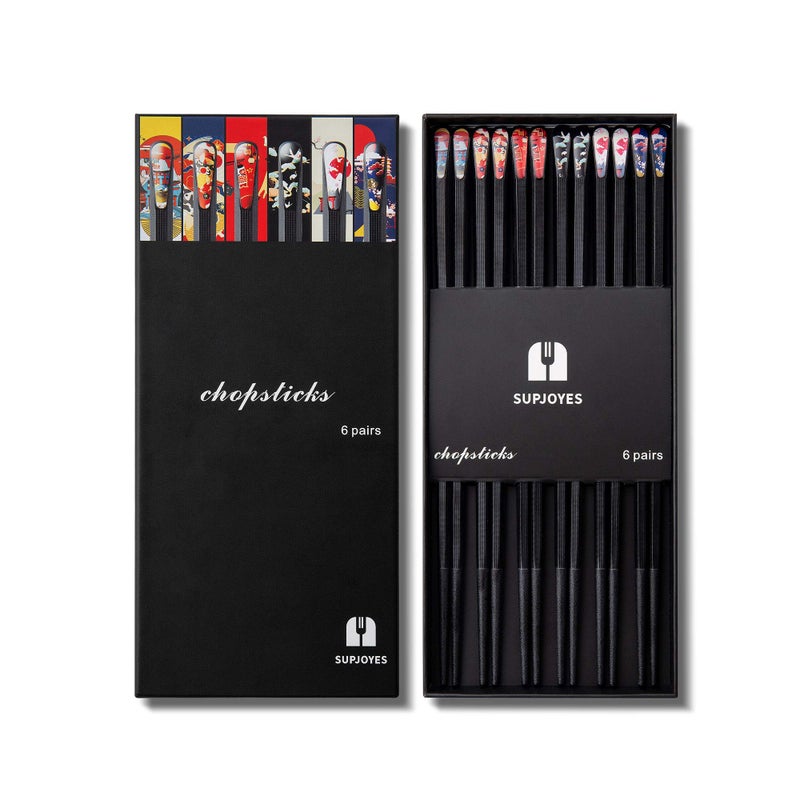 SUPJOYES 6 Pairs Fiberglass Chopsticks - Reusable Japanese Chopsticks Dishwasher Safe, Non-Slip Chop Sticks Multipack, 9.5 Inch - Image 1