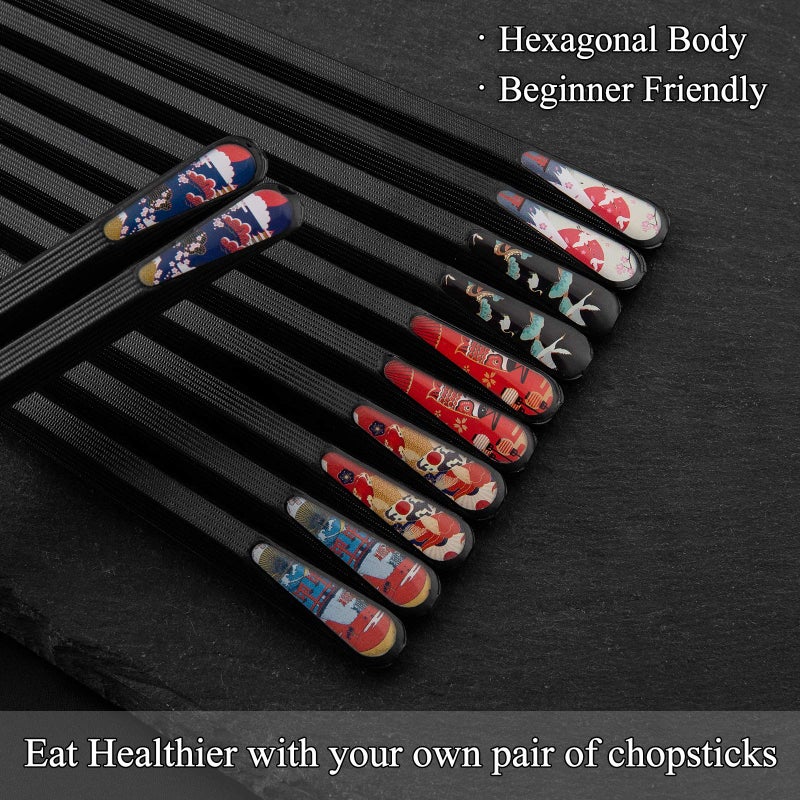 SUPJOYES 6 Pairs Fiberglass Chopsticks - Reusable Japanese Chopsticks Dishwasher Safe, Non-Slip Chop Sticks Multipack, 9.5 Inch - Image 3