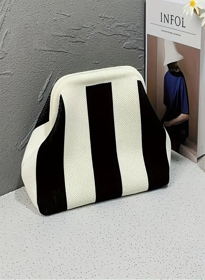 Kawn® Women’s Striped Crochet Clutch Purse | Woven Handcrafted Shoulder Handbag | Kiss-Lock Dumpling Style Evening Clutch for Daily Use & Outings - Image 3