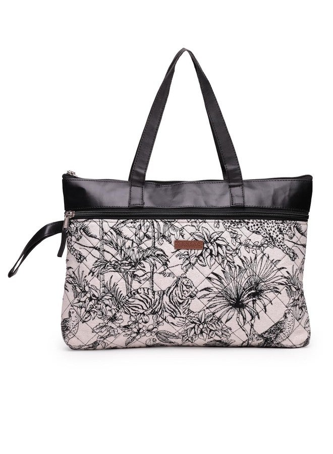 ENSAC Women’s Stylish Printed Cotton Handbag with Black Handles | Spacious Zipper Tote Bag for Office, College, Travel & Casual Daily Use - Image 1