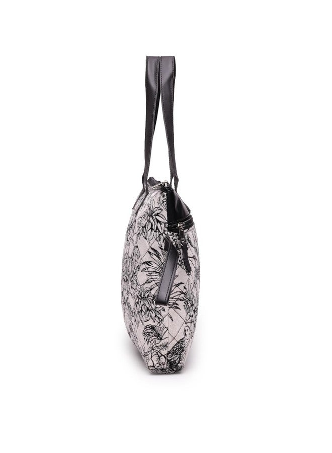ENSAC Women’s Stylish Printed Cotton Handbag with Black Handles | Spacious Zipper Tote Bag for Office, College, Travel & Casual Daily Use - Image 5