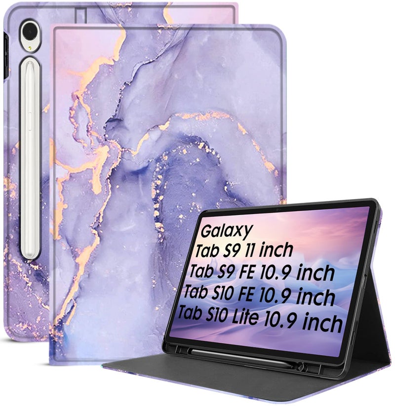 Robustrion Case for Samsung Galaxy Tab S10 Lite 10.9" / S9 FE /S10 FE/Tab S9 11" Cover with [S Pen Holder] [Auto Sleep Wake] Folio Case for Samsung Tab S9/S9 FE /S10 FE/ S10 Lite Tablet - Marble Lilac - Image 1