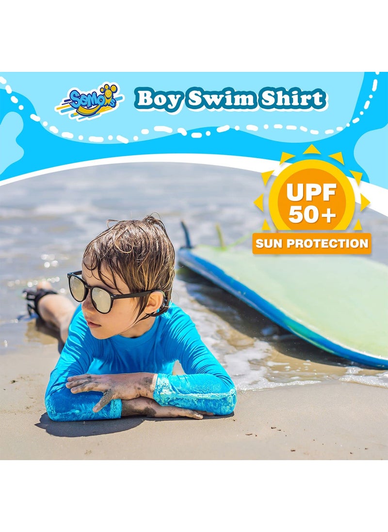 Semois Boys Swim Shirt Rash Guard Long Sleeve for Kids Size 10-12 Years Rashguard Blue Water Swimwear UPF+ 50 Swimming Shirt  - Image 3