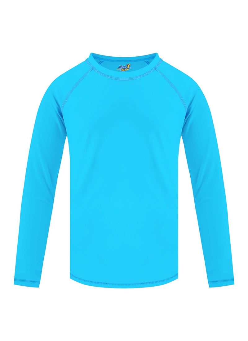 Semois Boys Swim Shirt Rash Guard Long Sleeve for Kids Size 10-12 Years Rashguard Blue Water Swimwear UPF+ 50 Swimming Shirt  - Image 1