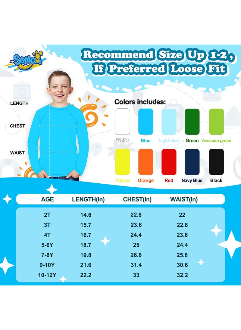 Semois Boys Swim Shirt Rash Guard Long Sleeve for Kids Size 10-12 Years Rashguard Blue Water Swimwear UPF+ 50 Swimming Shirt  - Image 2