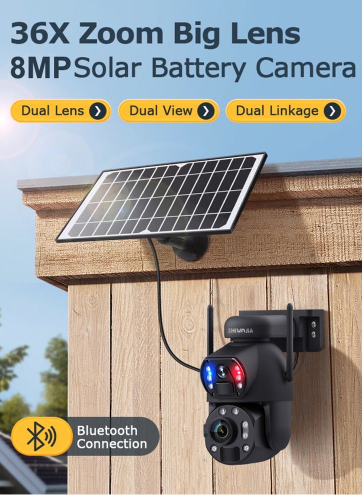 Shiwojia 36X ZOOM 8MP 4G SIM Solar Camera Outdoor 360° Wireless WIFI Battery Security Cameras with Solar Panel PIR Night Vision  - Image 1