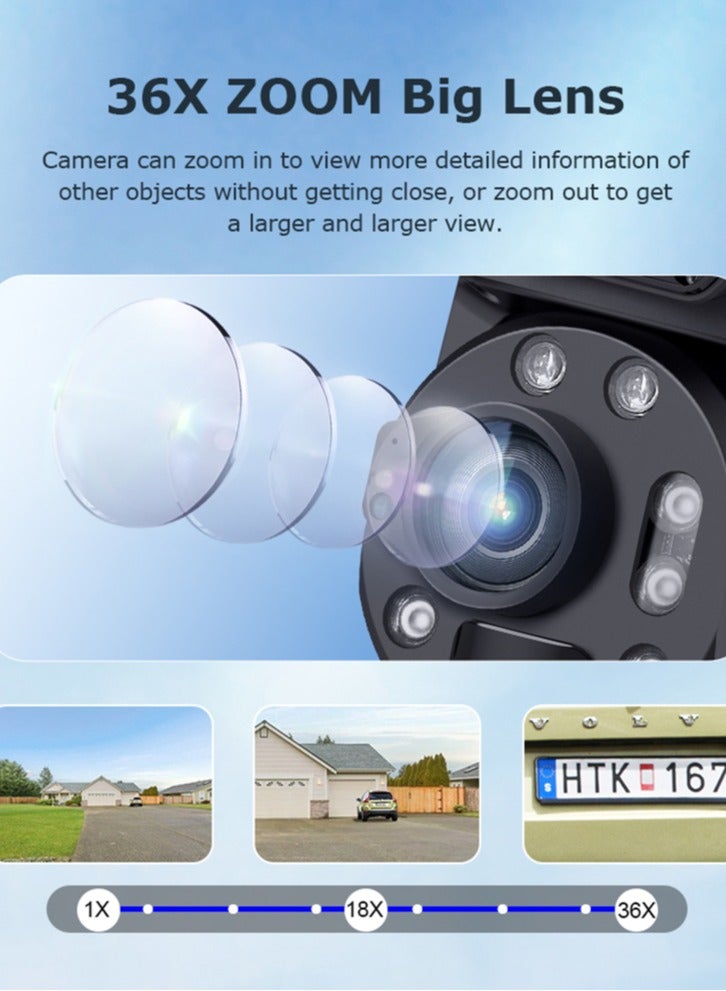 Shiwojia 36X ZOOM 8MP 4G SIM Solar Camera Outdoor 360° Wireless WIFI Battery Security Cameras with Solar Panel PIR Night Vision  - Image 2