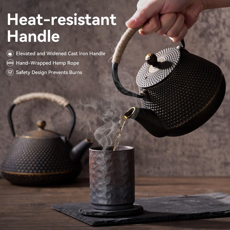 DRNKNSTX Cast Iron Teapot, 32 oz (950 ml) Japanese Tetsubin Tea Pot with Infuser for Stovetop Safe, Tea Kettle with Enameled Interior for Loose Leaf Tea and Tea Bags - Image 2