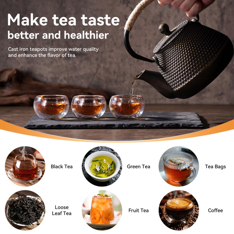 DRNKNSTX Cast Iron Teapot, 32 oz (950 ml) Japanese Tetsubin Tea Pot with Infuser for Stovetop Safe, Tea Kettle with Enameled Interior for Loose Leaf Tea and Tea Bags - Image 4