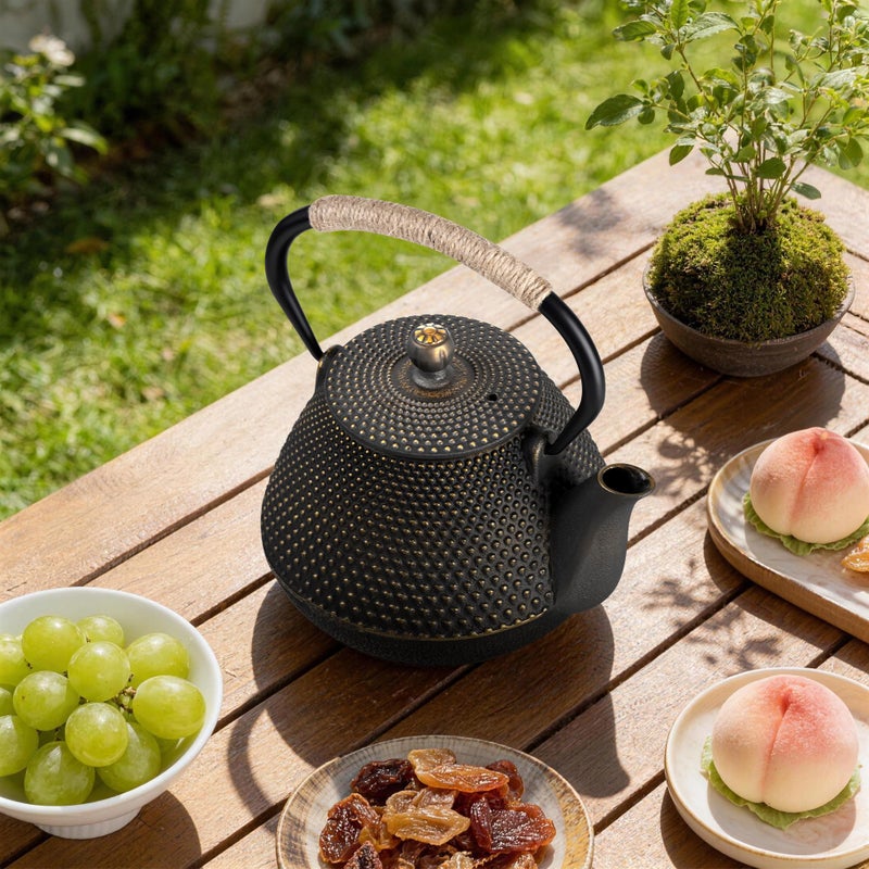 DRNKNSTX Cast Iron Teapot, 32 oz (950 ml) Japanese Tetsubin Tea Pot with Infuser for Stovetop Safe, Tea Kettle with Enameled Interior for Loose Leaf Tea and Tea Bags - Image 5