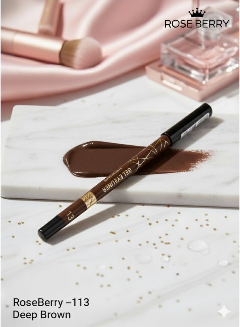 روز بيري قلم آيلاينر جِل (Gel Eyeliner) - رقم 113 بني داكن (Deep Brown) - مقاوم للماء والتلطخ - تركيبة كريمية كثيفة للرسم والكحل - Image 1