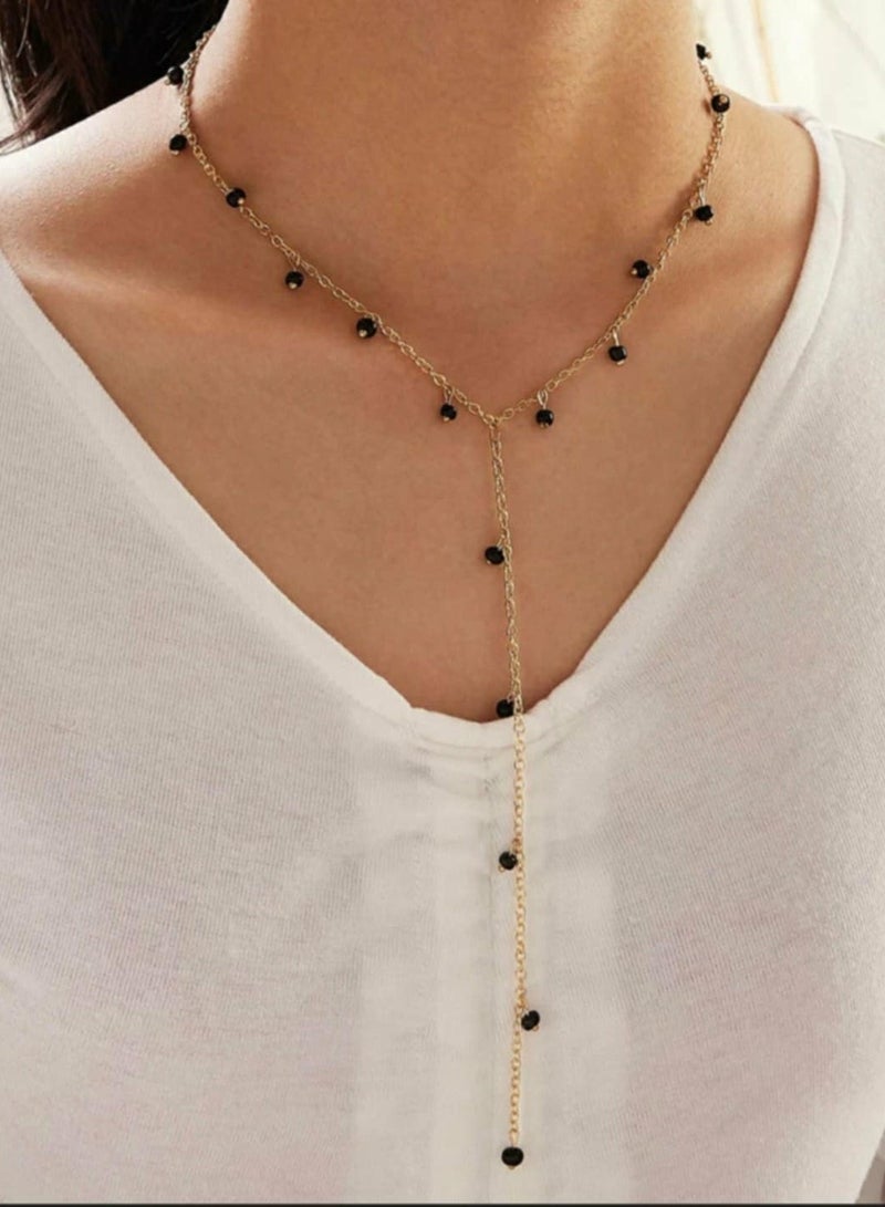 RA accessories Handmade Women Necklace Of Golden Chain With Black Beads  - Image 1