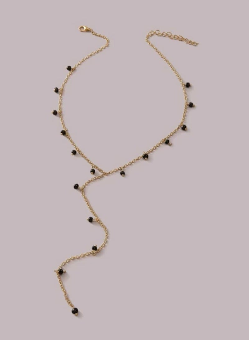 RA accessories Handmade Women Necklace Of Golden Chain With Black Beads  - Image 2