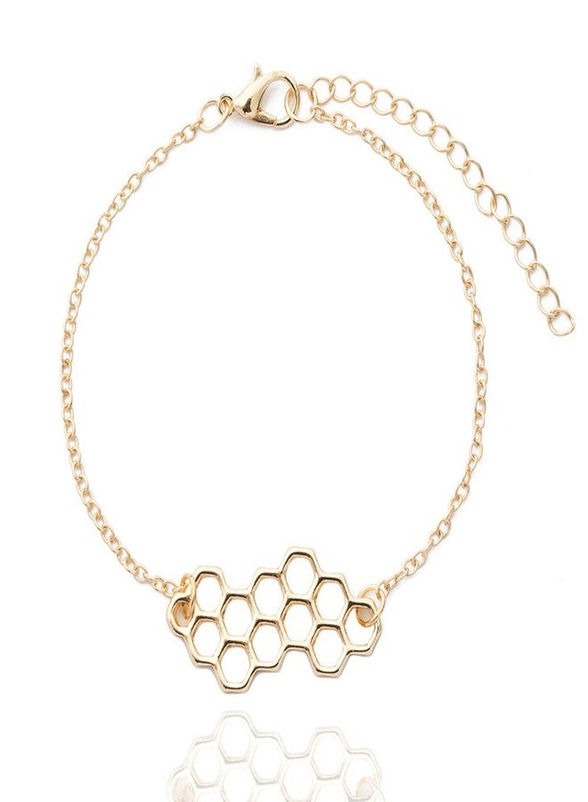 MINGHUA Honey Bee Honeycomb Hexagon Geometric Bracelet (Gold) - Image 1