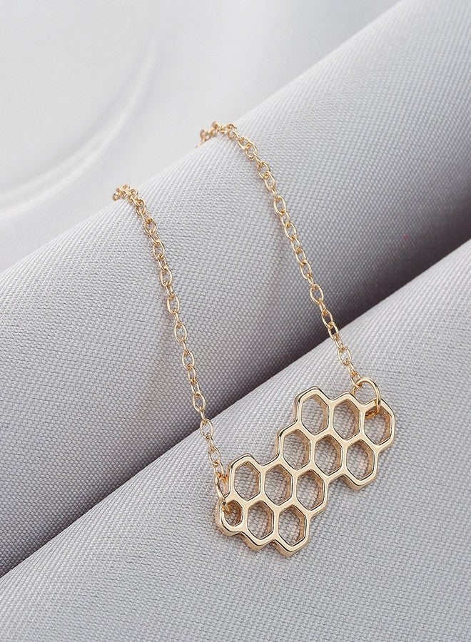 MINGHUA Honey Bee Honeycomb Hexagon Geometric Bracelet (Gold) - Image 2