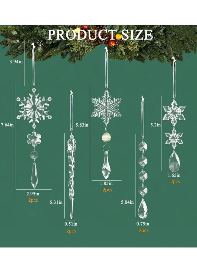 10 قطع من الزينة الكريستالية المعلقة من الأكريليك على شكل ندفة الثلج من الكريستال لمستلزمات حفلات رأس السنة الشتوية عيد الميلاد - Image 3