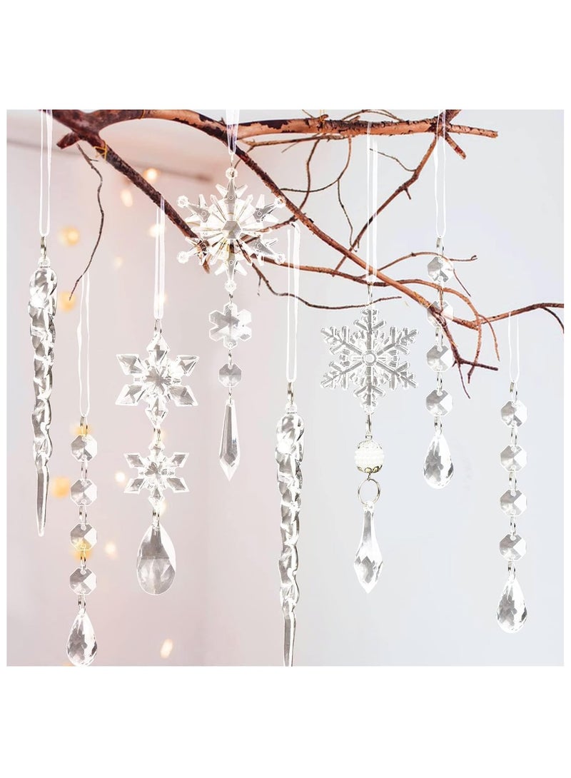 10 قطع من الزينة الكريستالية المعلقة من الأكريليك على شكل ندفة الثلج من الكريستال لمستلزمات حفلات رأس السنة الشتوية عيد الميلاد - Image 4