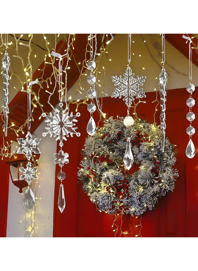 10 قطع من الزينة الكريستالية المعلقة من الأكريليك على شكل ندفة الثلج من الكريستال لمستلزمات حفلات رأس السنة الشتوية عيد الميلاد - Image 5